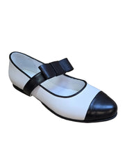 Balerini Piele Naturala Alina White Black - Dolly Shoes
