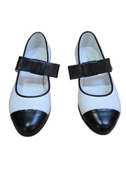 Balerini Piele Naturala Alina White Black - Dolly Shoes