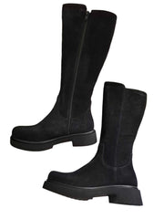 Cizme Piele Naturala Zara Suede Black - Dolly Shoes