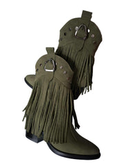 Botine Piele Naturala Giulia Buffo Olive - Dolly Shoes