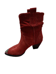 Botine Piele Naturala Ydalia Red Suede - Dolly Shoes