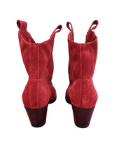 Botine Piele Naturala Sara Red Suede - Dolly Shoes