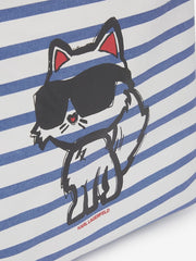 Geanta Ikon Print Stripe Shopper Blue-White - Karl Lagerfeld