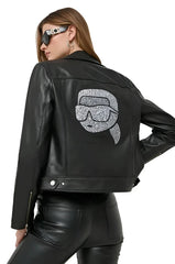 Geaca IKONIK GLITTER LEATHER BIKER - Karl Lagerfeld