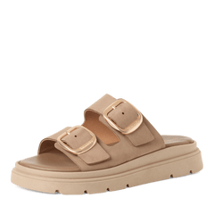 Papuci Piele Naturala Passo Taupe Nabuk - Tamaris