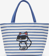 Geanta Ikon Print Stripe Shopper Blue-White - Karl Lagerfeld