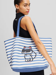 Geanta Ikon Print Stripe Shopper Blue-White - Karl Lagerfeld