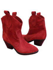 Botine Piele Naturala Sara Red Suede - Dolly Shoes