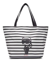 Geanta Ikon Print Stripe Shopper Black-White - Karl Lagerfeld