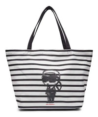 Geanta Ikon Print Stripe Shopper Black-White - Karl Lagerfeld