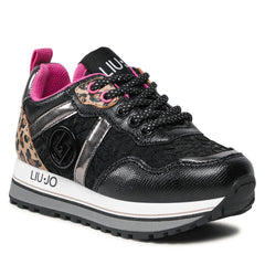 LIU JO MAXI WONDER 604 - SNEAKER LAMINATED/FABRIC/LEO BLACK