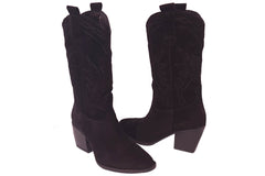 Botine Piele Naturala Madeline Black Suede - Dolly Shoes