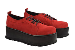 Pantofi Piele Naturala Molly Rosu Velur TE20