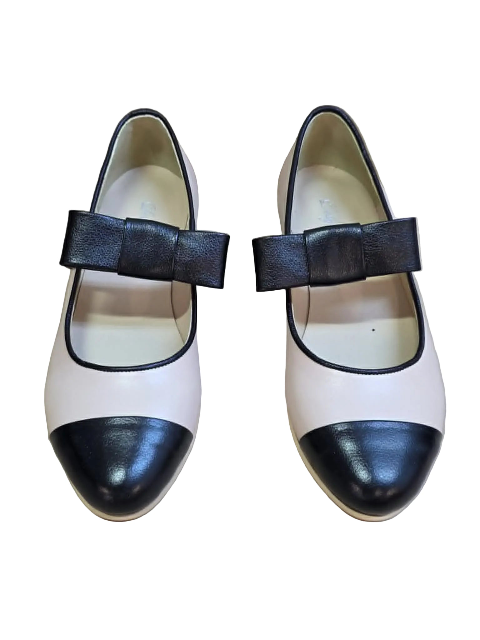 Balerini Piele Naturala Alina Beige Black - Dolly Shoes