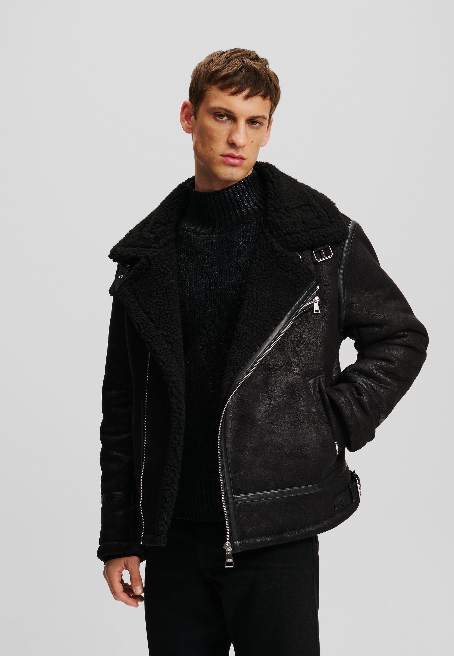 Geaca-Jacheta  Faux Leather Shearling Men Karl Lagerfeld
