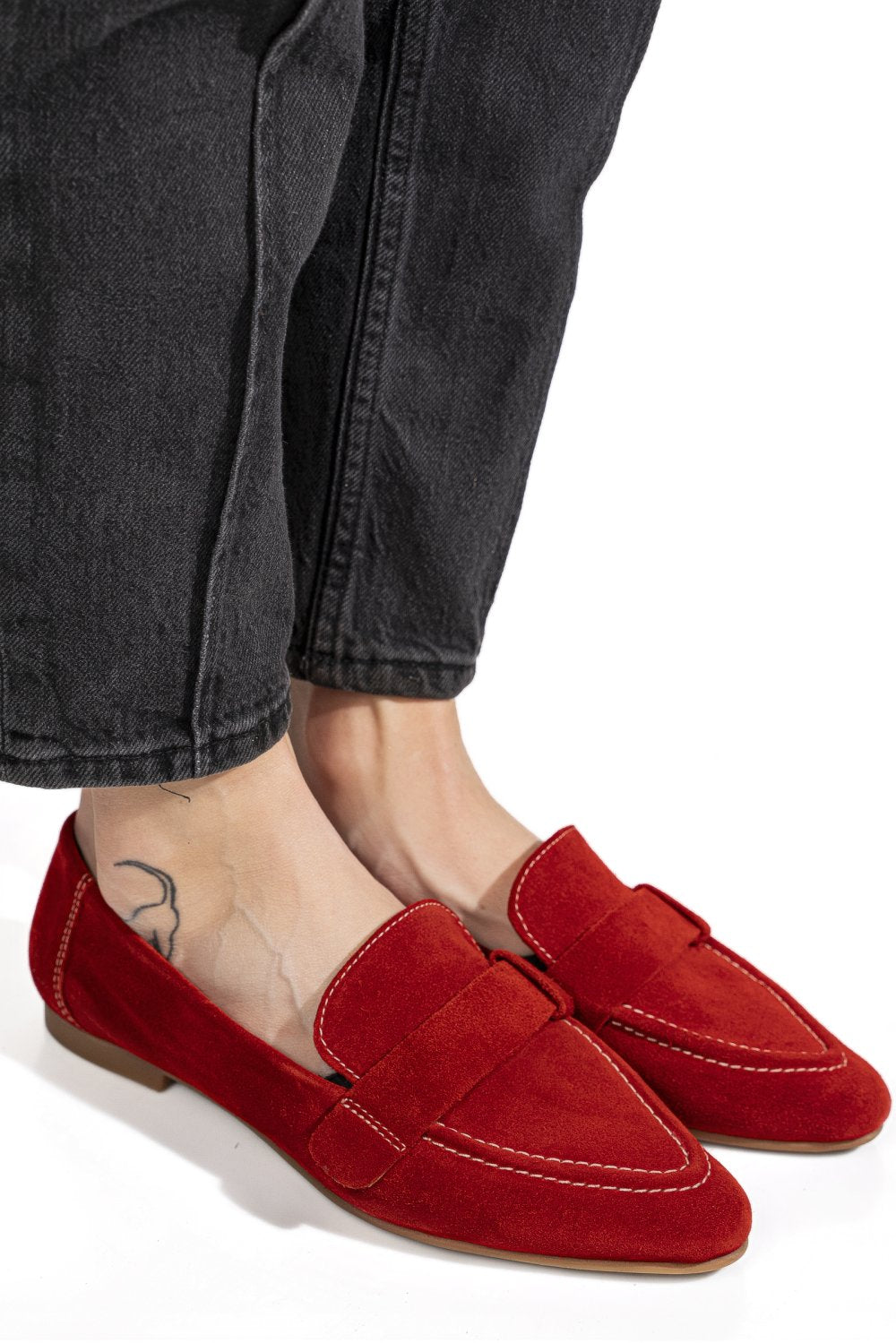Loafers Piele Naturala Minis Red Suede - Bellini