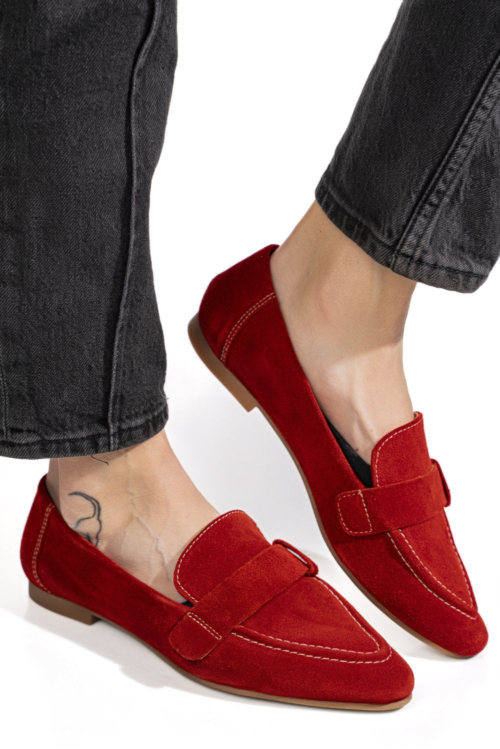 Loafers Piele Naturala Minis Red Suede - Bellini