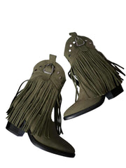 Botine Piele Naturala Giulia Buffo Olive - Dolly Shoes