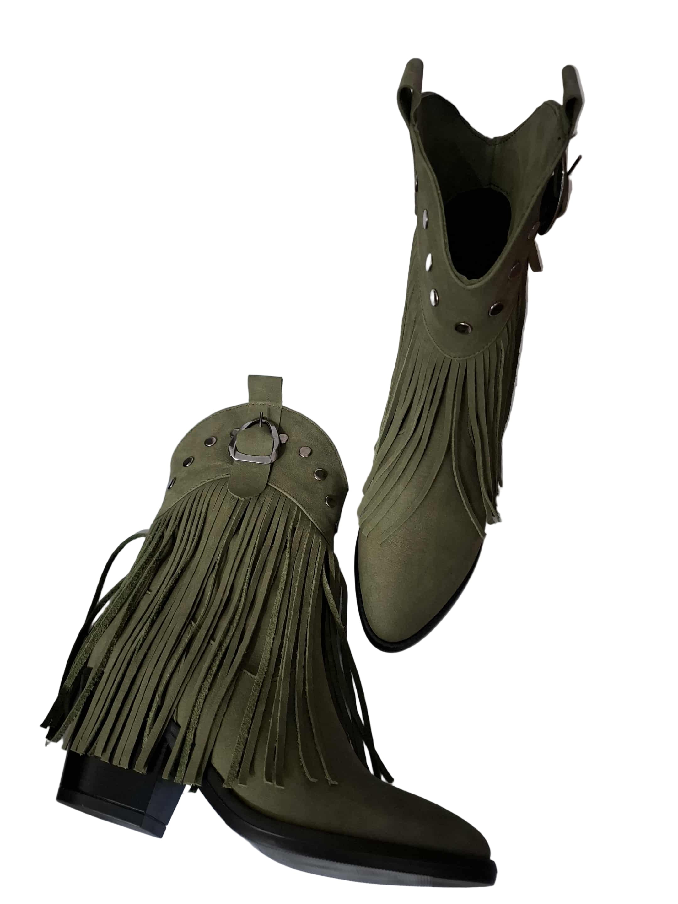 Botine Piele Naturala Giulia Buffo Olive - Dolly Shoes