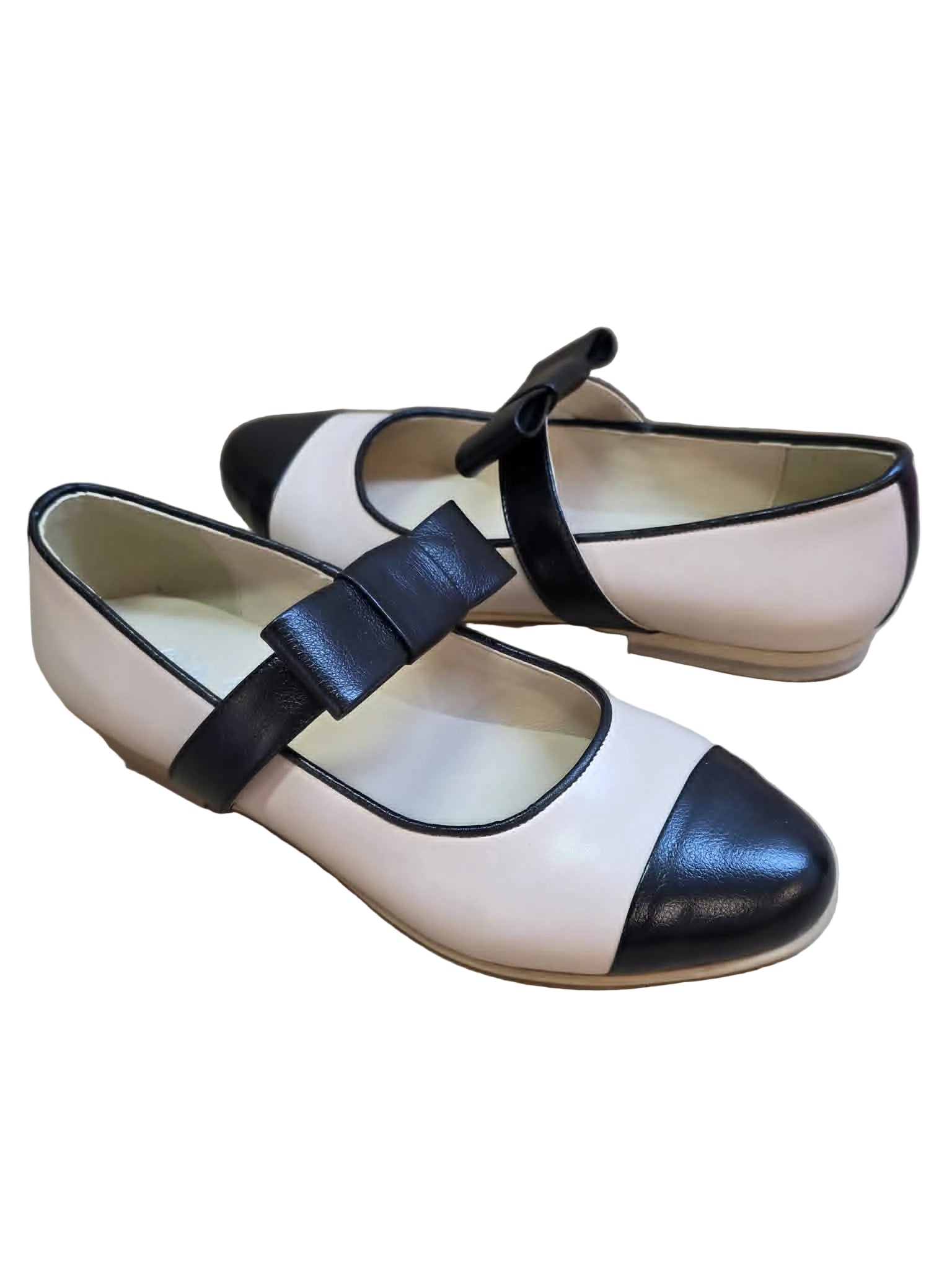 Balerini Piele Naturala Alina Beige Black - Dolly Shoes