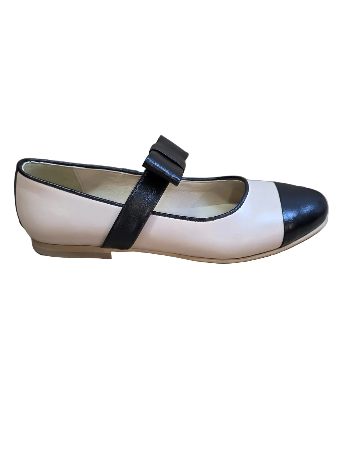 Balerini Piele Naturala Alina Beige Black - Dolly Shoes