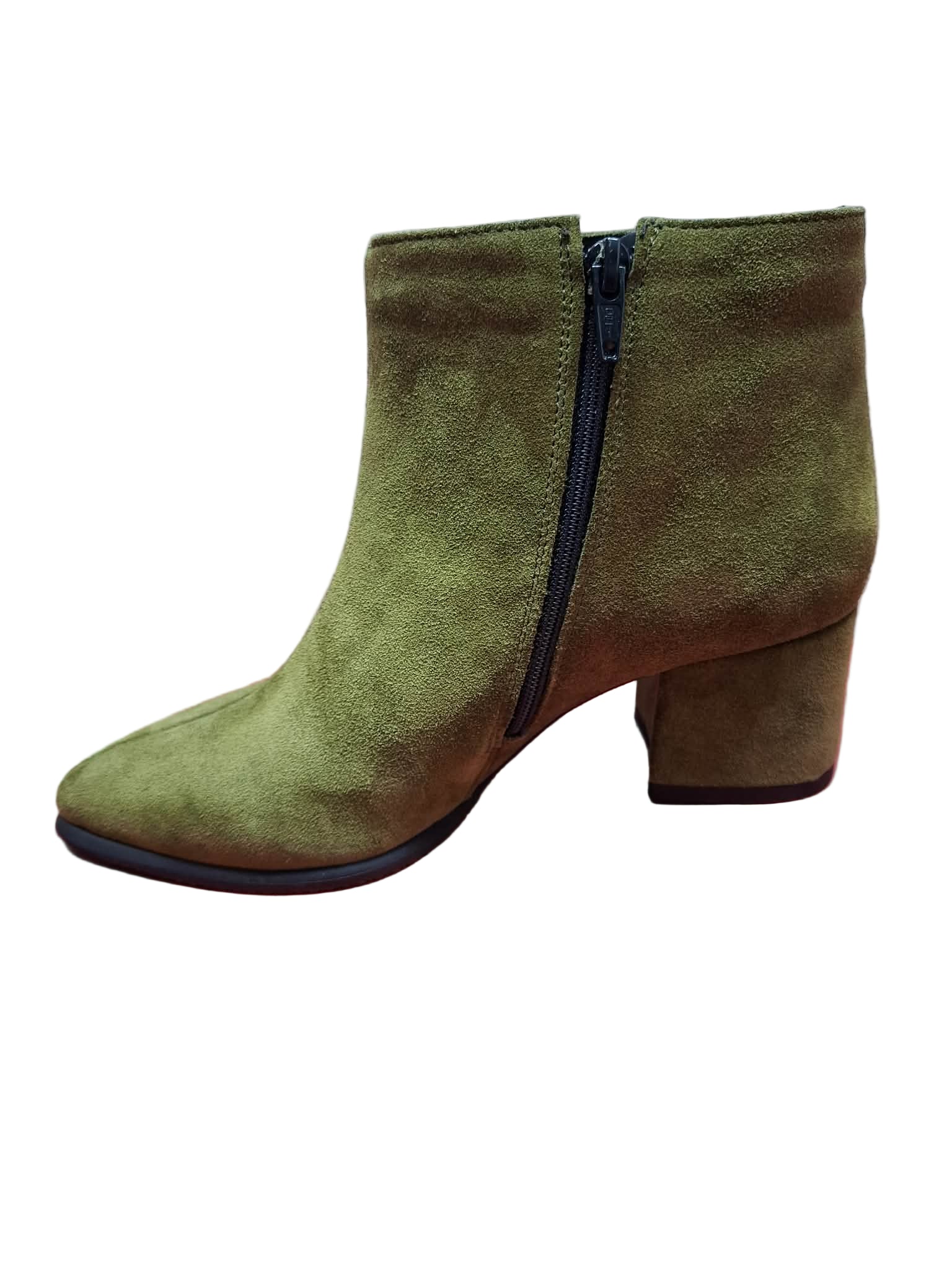 Botine Piele Naturala Savina Olive Suede - Dolly Shoes
