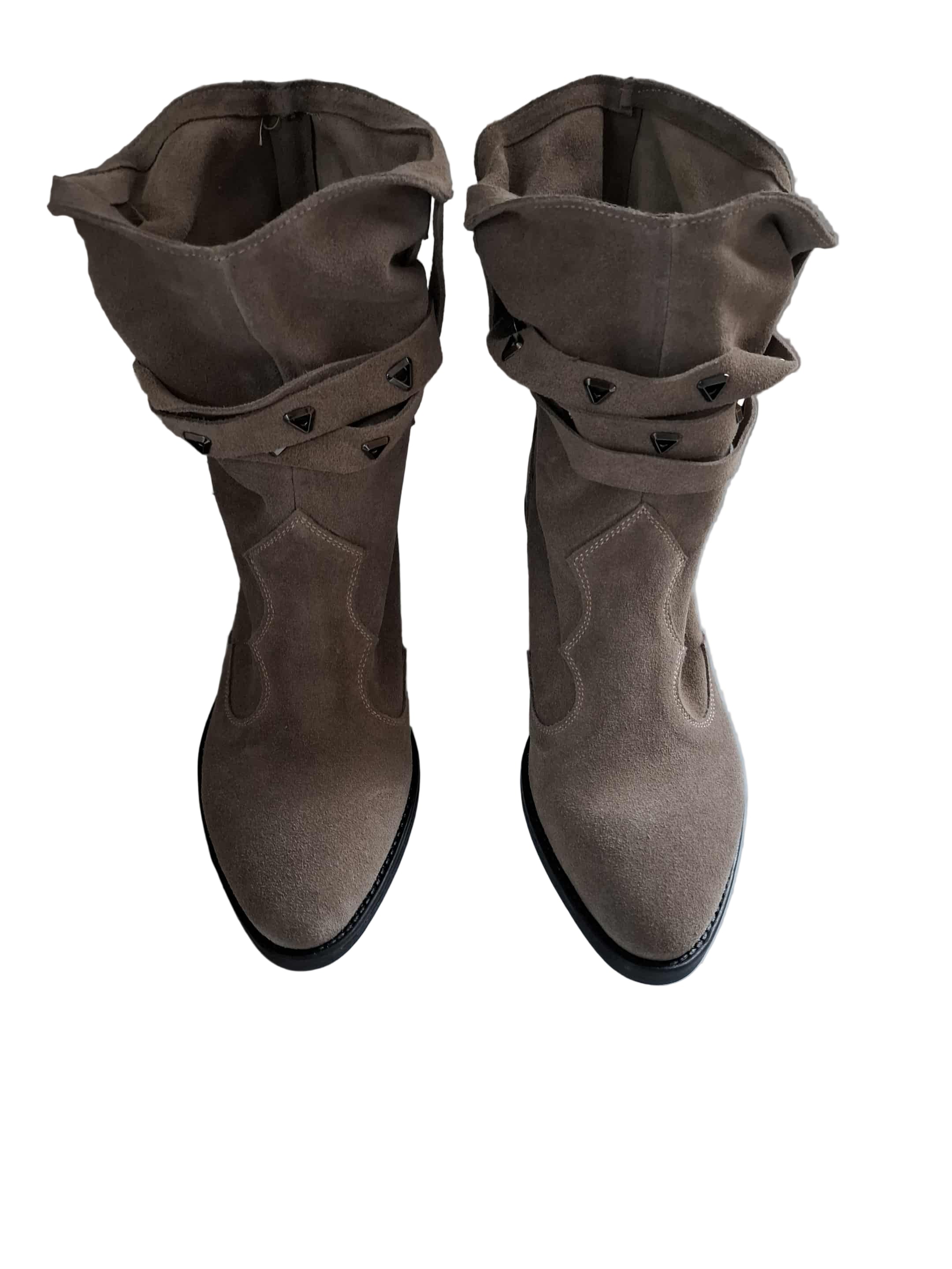 Botine Piele Naturala Berlin Taupe Suede - Dolly Shoes