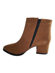 Botine Piele Naturala Savina Cognac Suede - Dolly Shoes