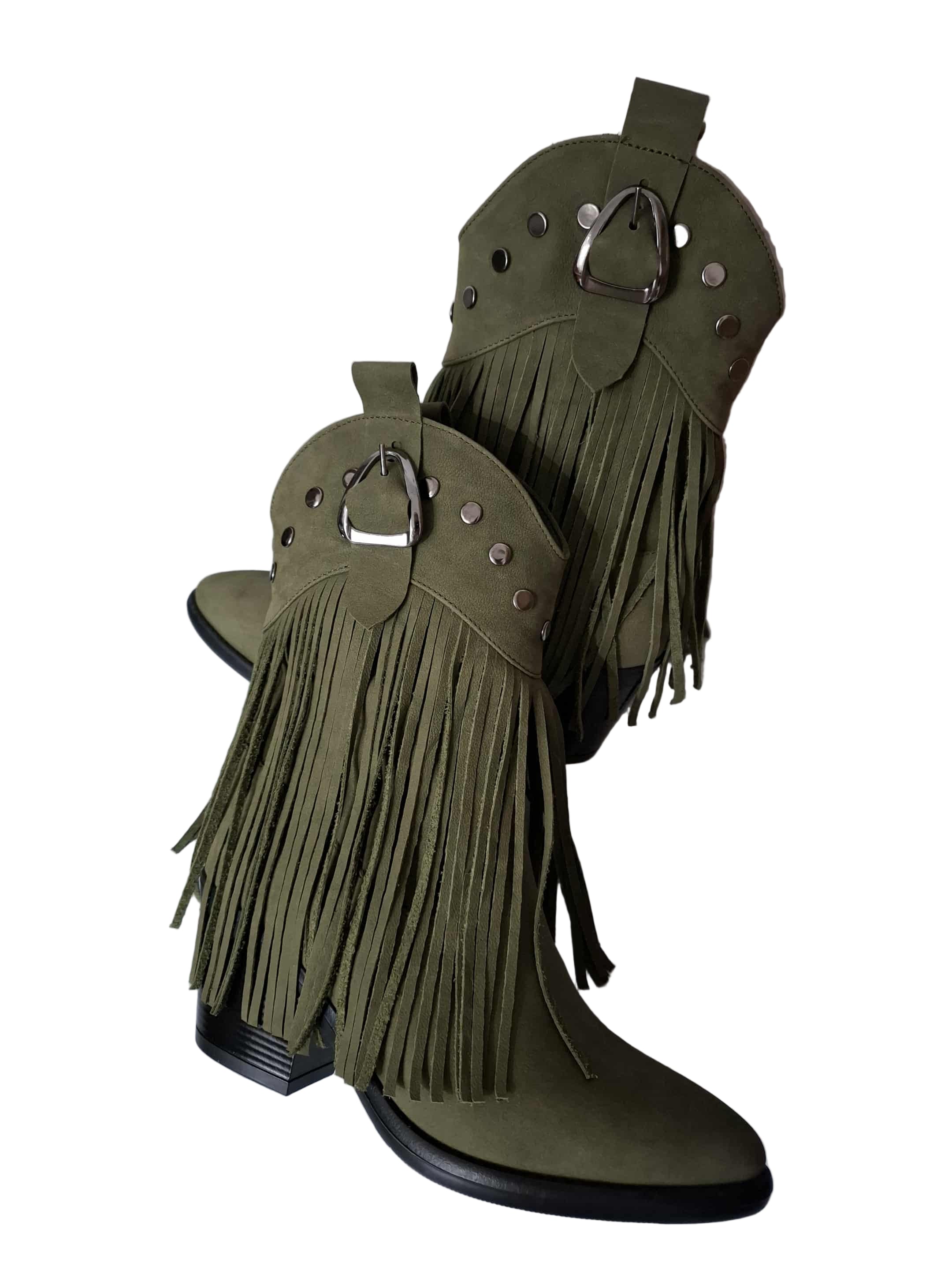 Botine Piele Naturala Giulia Buffo Olive - Dolly Shoes