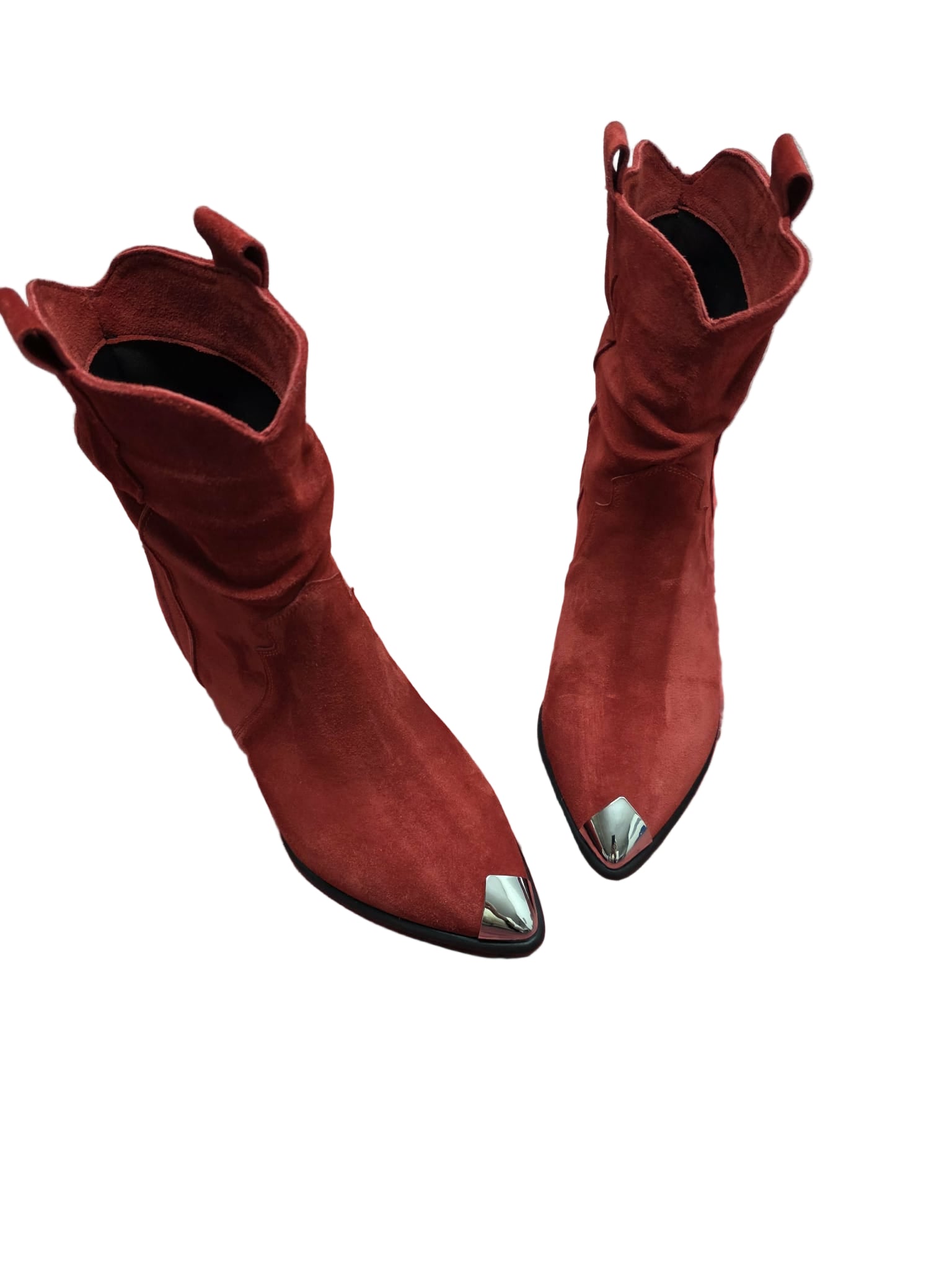 Botine Piele Naturala Ydalia Red Suede - Dolly Shoes