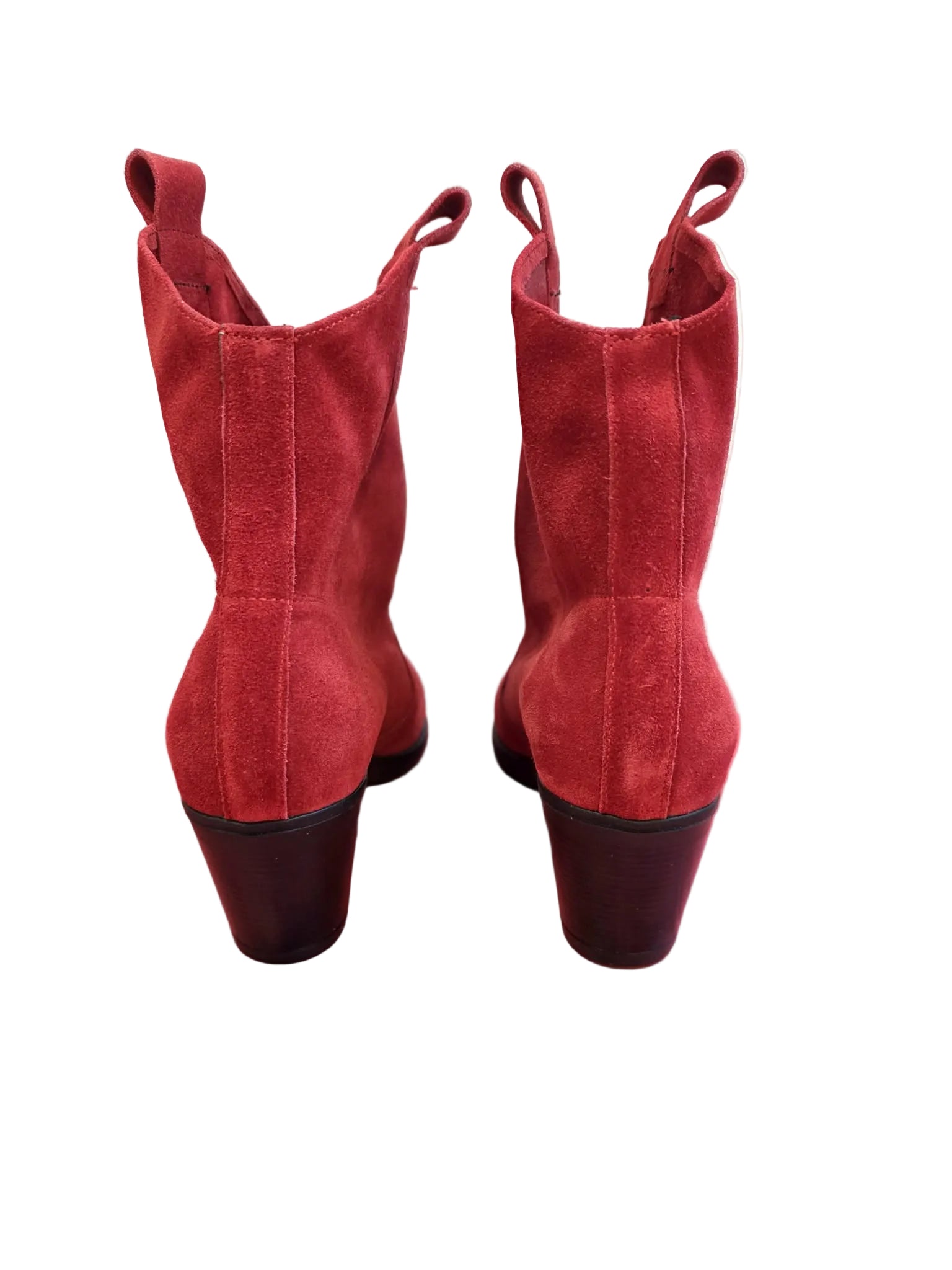 Botine Piele Naturala Sara Red Suede - Dolly Shoes
