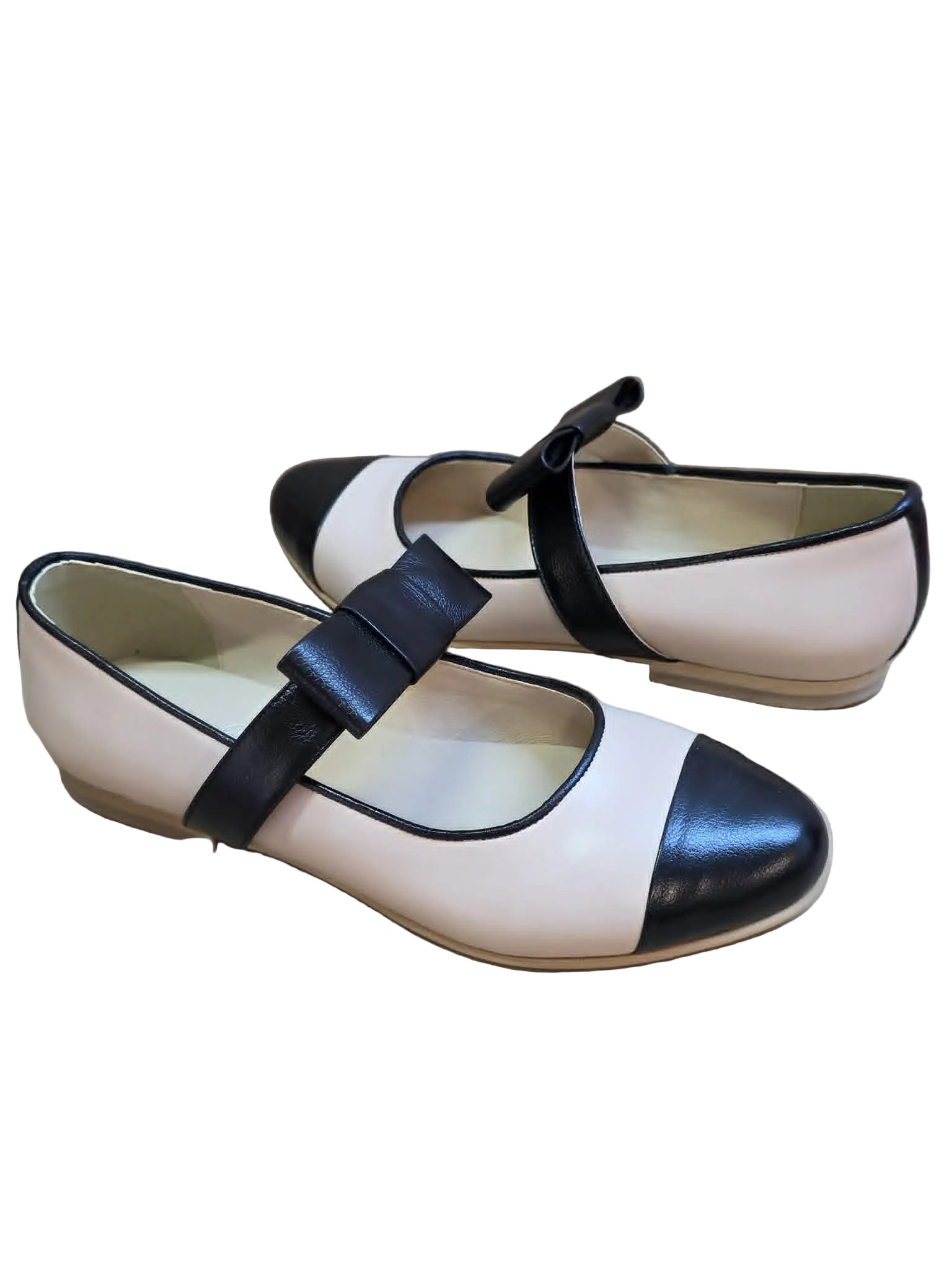 Balerini Piele Naturala Alina Beige Black - Dolly Shoes
