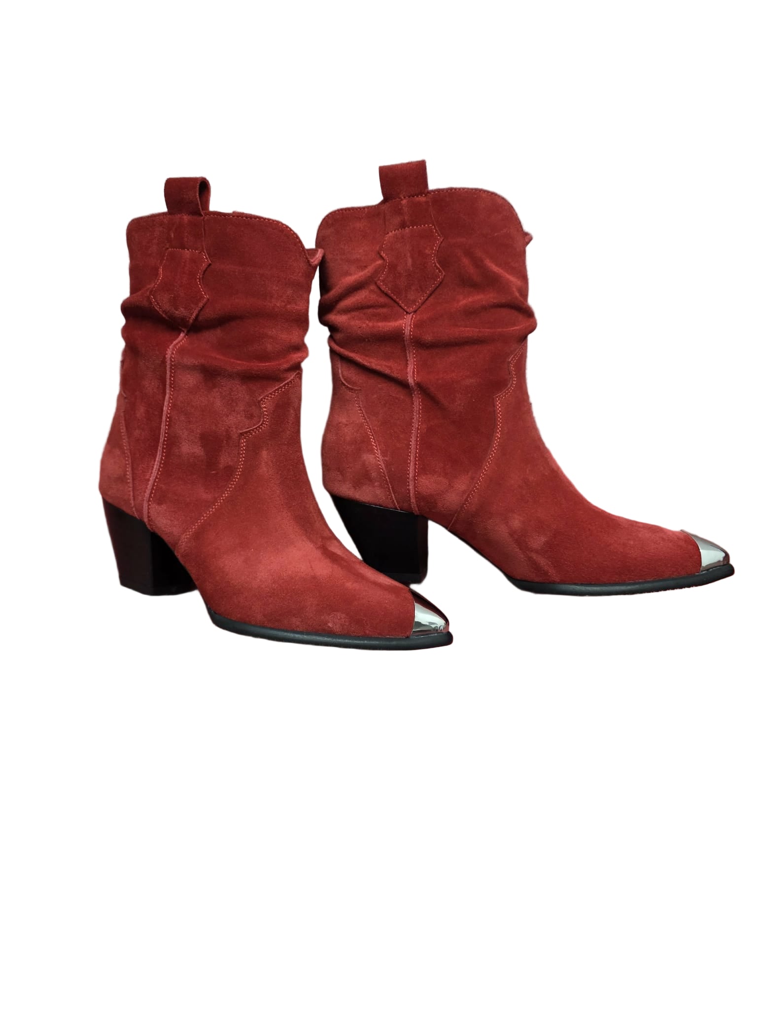 Botine Piele Naturala Ydalia Red Suede - Dolly Shoes