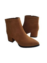 Botine Piele Naturala Savina Cognac Suede - Dolly Shoes