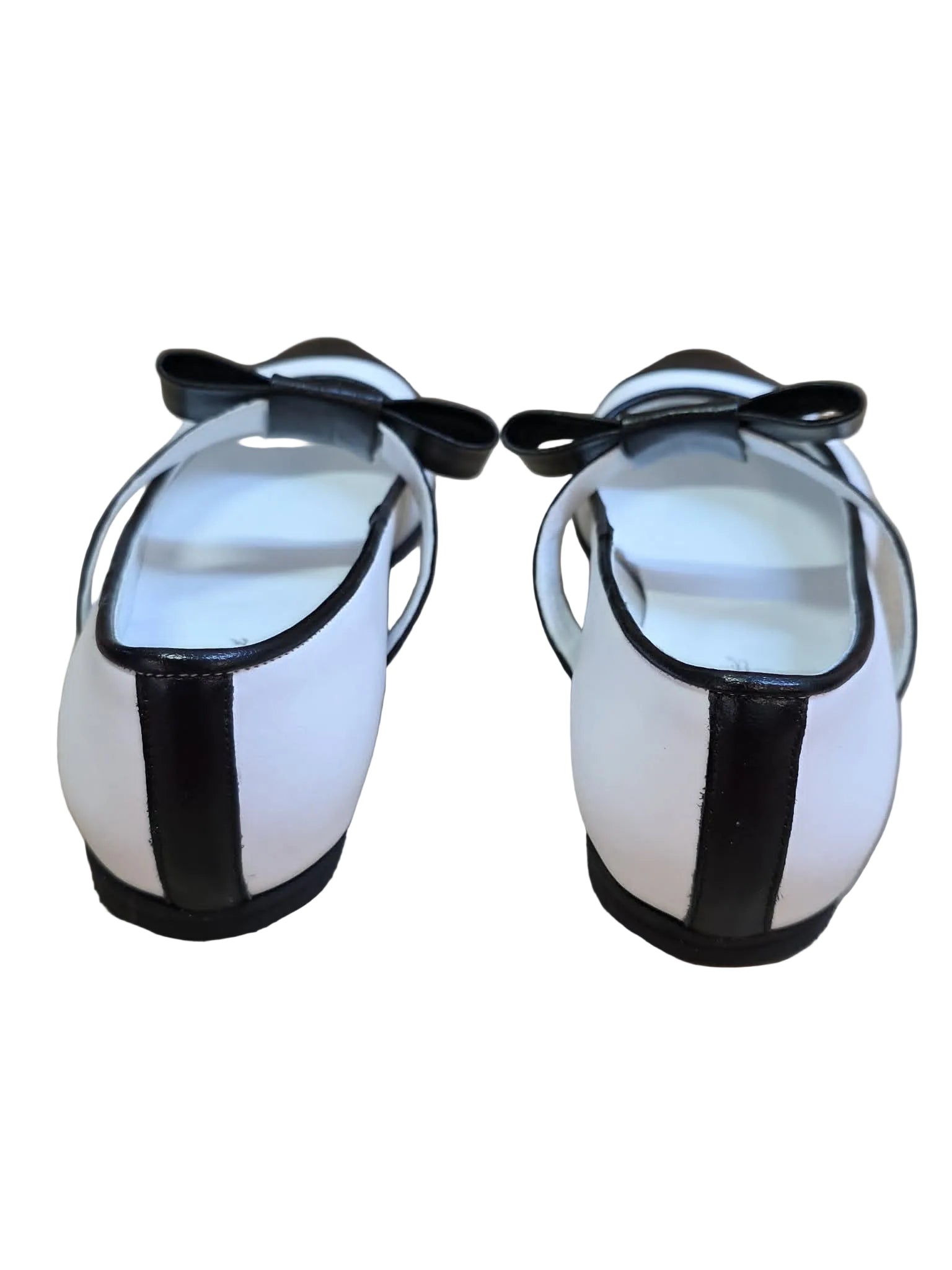 Balerini Piele Naturala Alina White Black - Dolly Shoes