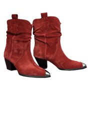 Botine Piele Naturala Ydalia Red Suede - Dolly Shoes