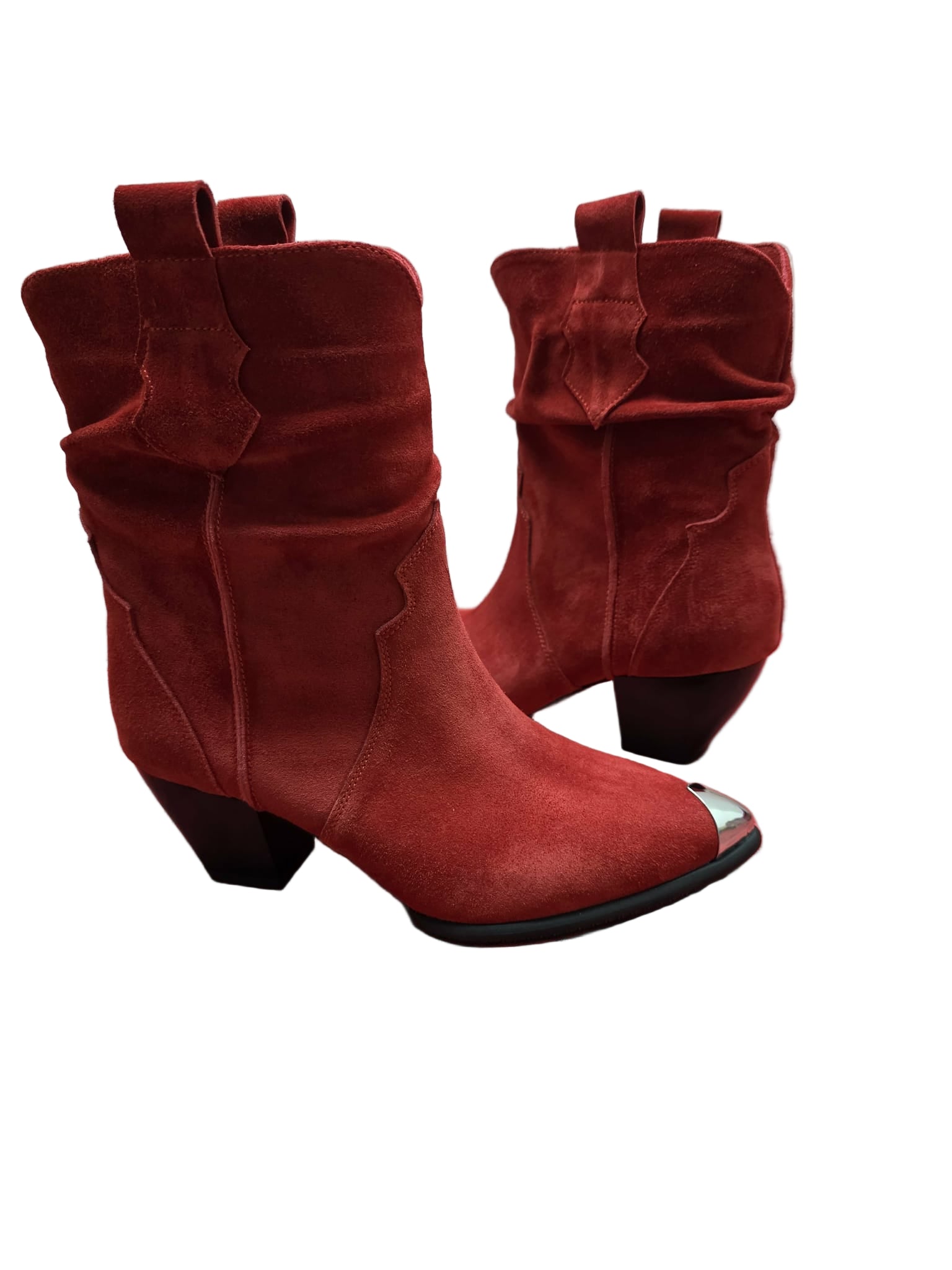Botine Piele Naturala Ydalia Red Suede - Dolly Shoes