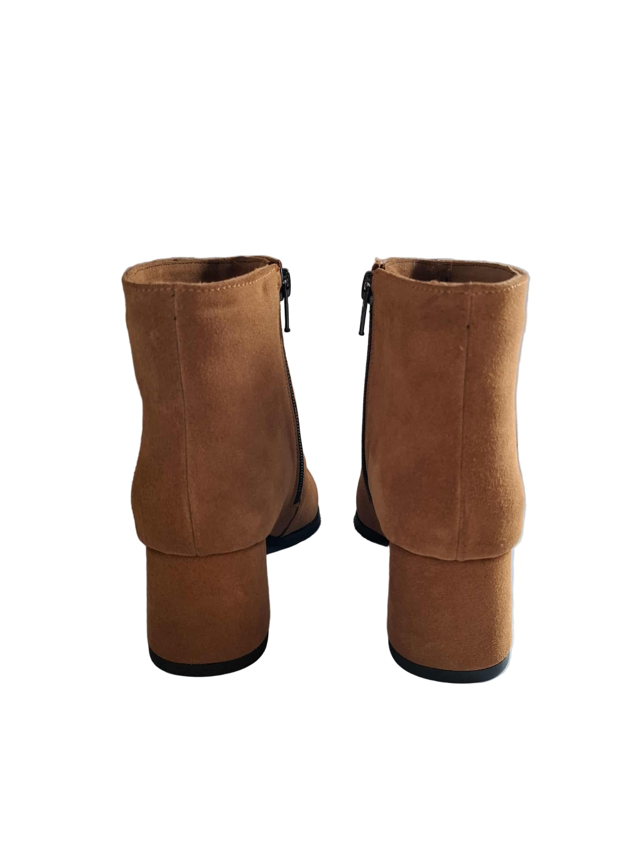 Botine Piele Naturala Savina Cognac Suede - Dolly Shoes