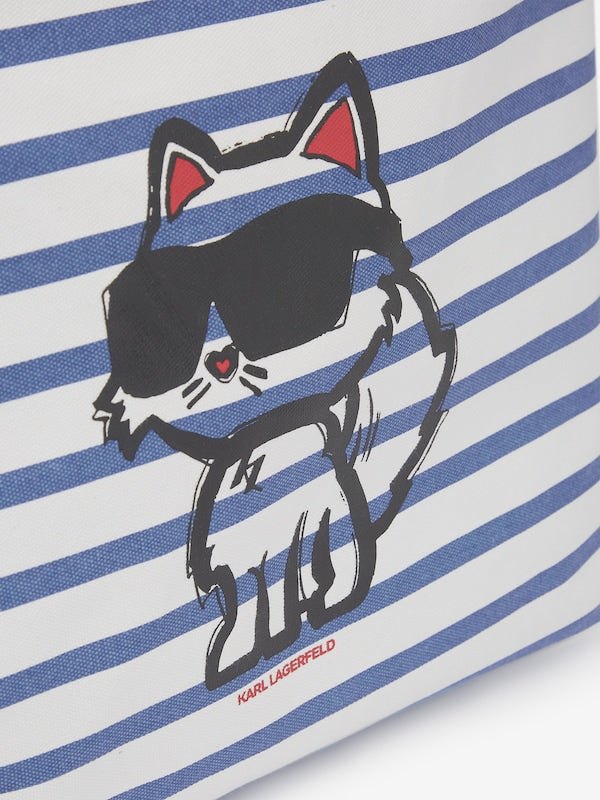 Geanta Ikon Print Stripe Shopper Blue-White - Karl Lagerfeld