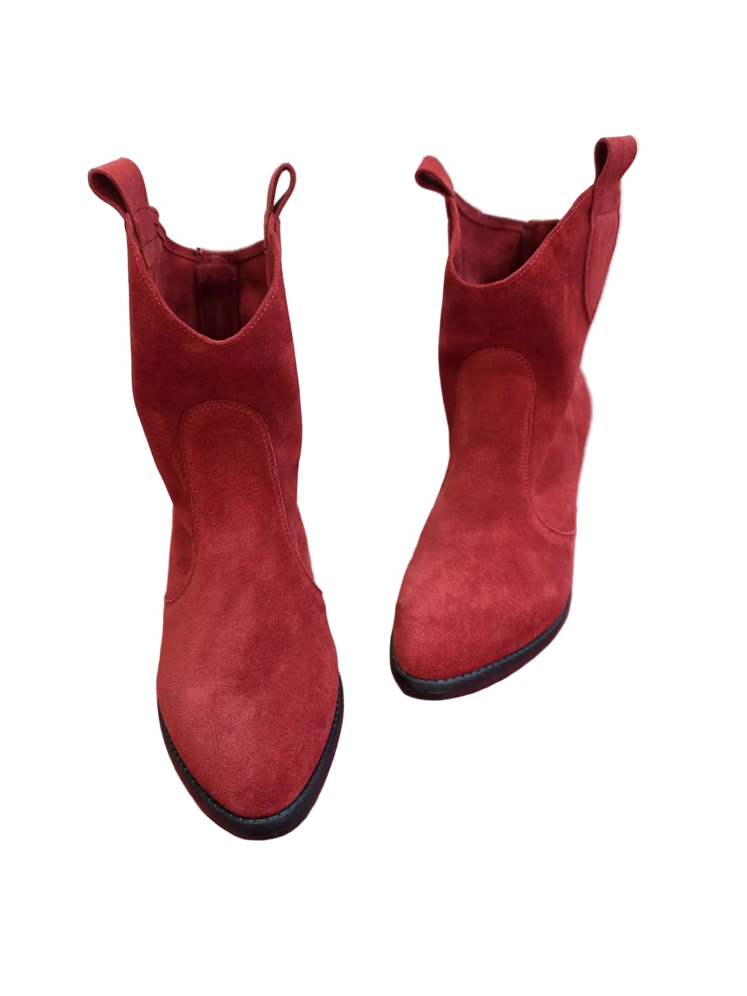 Botine Piele Naturala Sara Red Suede - Dolly Shoes
