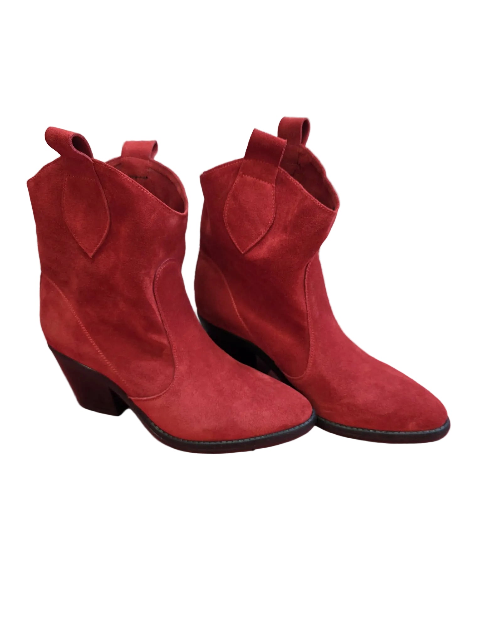 Botine Piele Naturala Sara Red Suede - Dolly Shoes