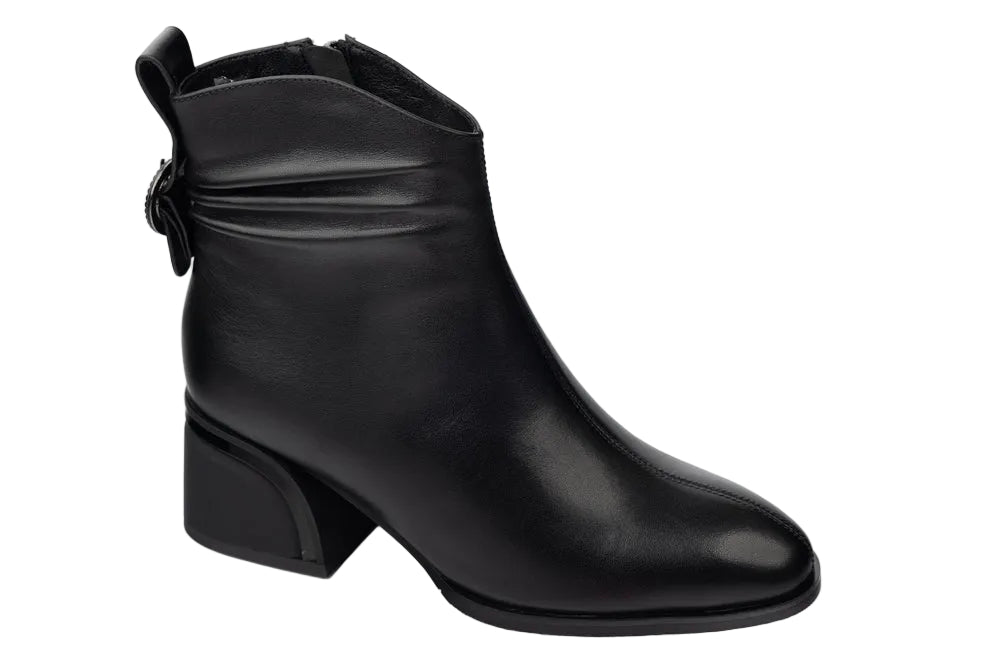 Ghete Piele Naturala JS1FA-699 Black Betina Scarpe