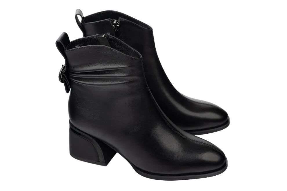 Ghete Piele Naturala JS1FA-699 Black Betina Scarpe