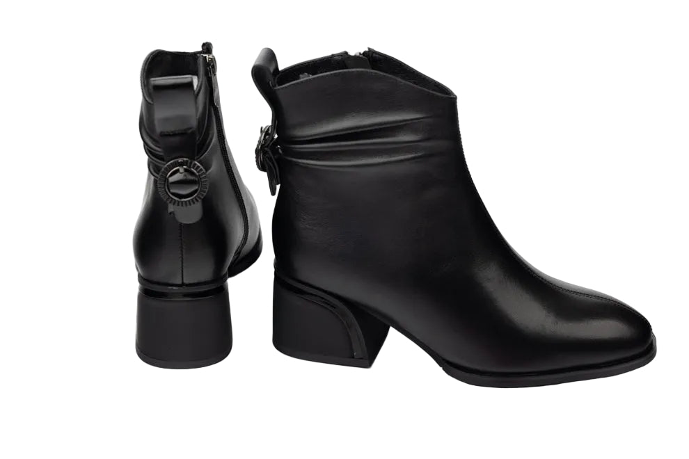 Ghete Piele Naturala JS1FA-699 Black Betina Scarpe