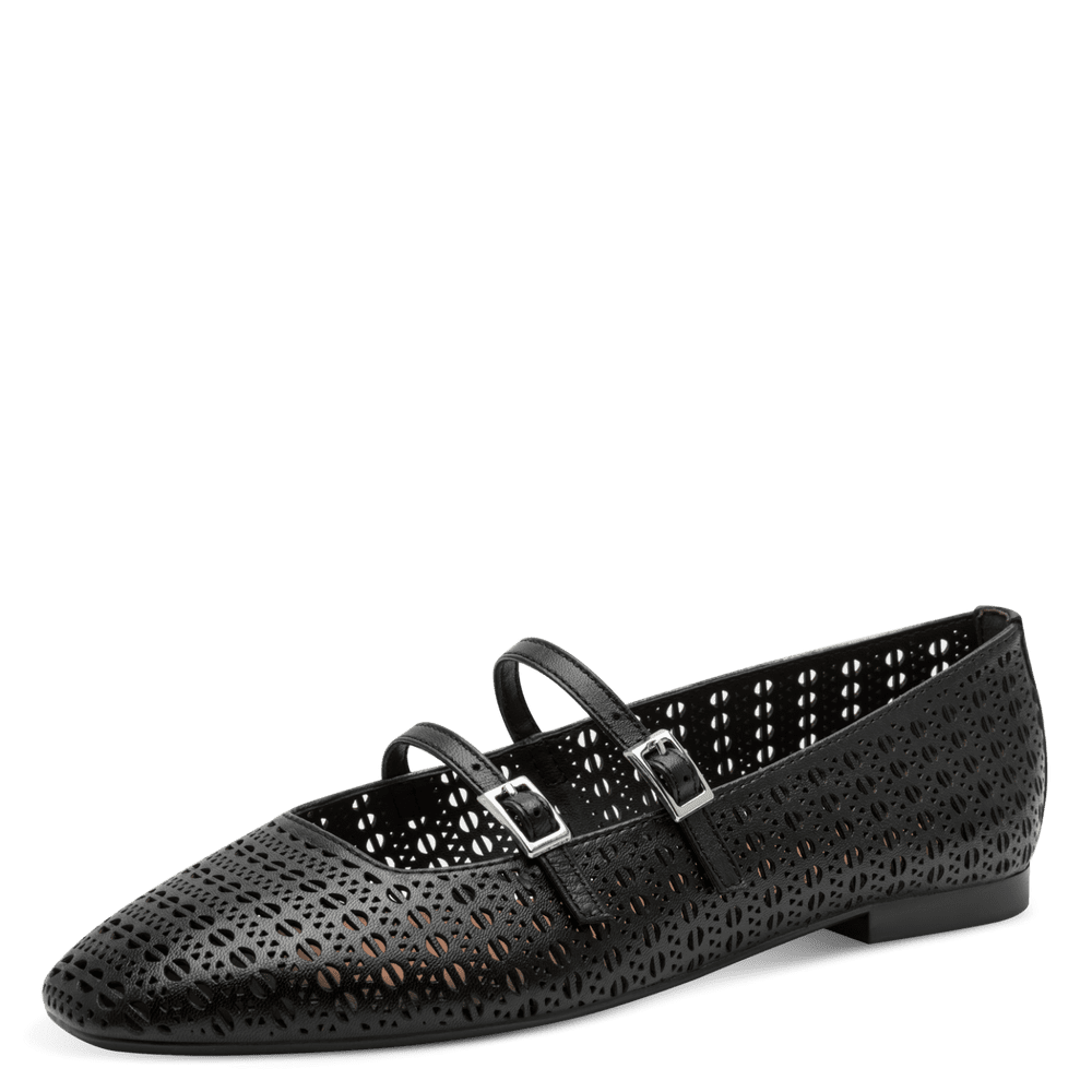 Balerini Piele Naturala Iulia BLACK STRUCT. - Tamaris