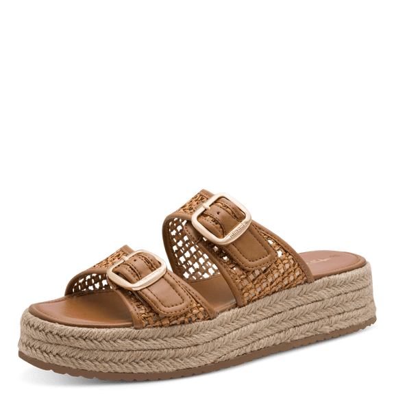 Papuci Piele Naturala Relax Cognac - Tamaris