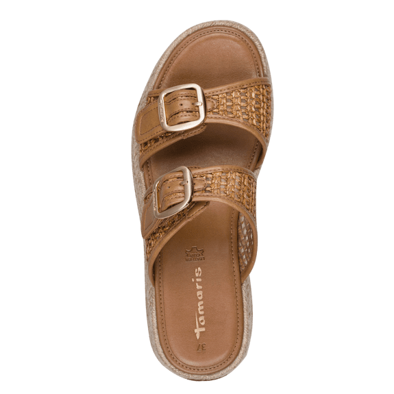 Papuci Piele Naturala Relax Cognac - Tamaris