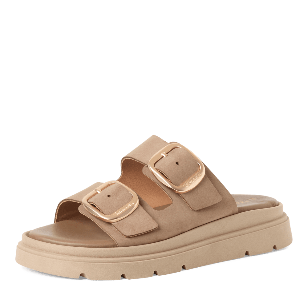Papuci Piele Naturala Passo Taupe Nabuk - Tamaris
