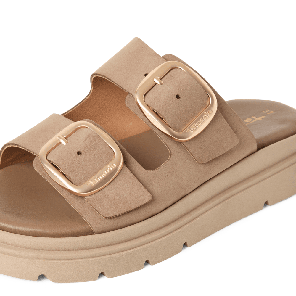 Papuci Piele Naturala Passo Taupe Nabuk - Tamaris