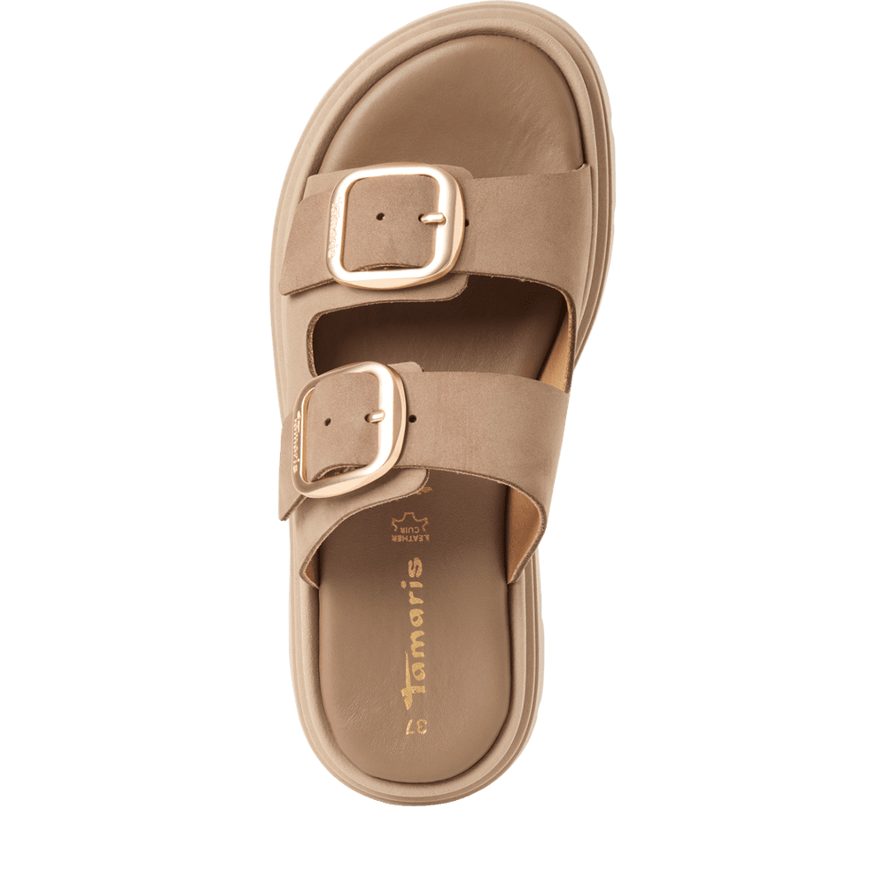 Papuci Piele Naturala Passo Taupe Nabuk - Tamaris
